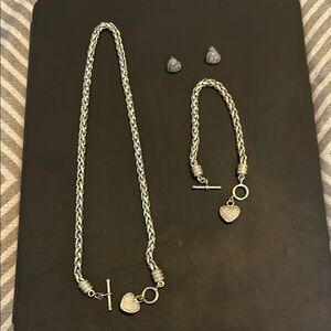 Kay Jewelers Silver Heart Necklace and Bracelet Set & diamond earrings